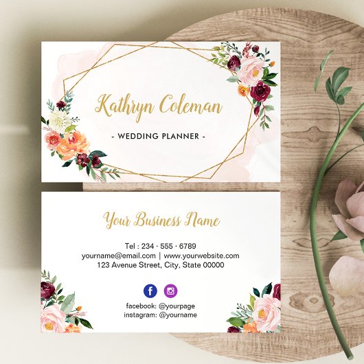 Carte De Visite Aquarelle Fleurie moderne Cadre géométrique modern