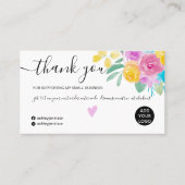 Carte De Visite Aquarelle fleurie rose jaune chic ordre merci (Devant)