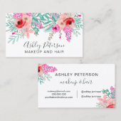 Carte De Visite Aquarelle fleurie rose menthe de printemps (Devant / Derrière)