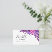 Carte De Visite Aquarelle fleurie violet et rose (Debout devant)