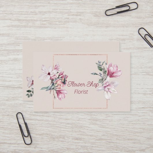 Carte De Visite Aquarelle Fleuriste Boutique (Devant/Arrière en situation)