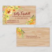 Carte De Visite Aquarelle Fleurs florales Bois rustique (Devant / Derrière)