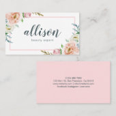Carte De Visite Aquarelle Fleurs Pastel Cadre rose et blanc (Devant / Derrière)