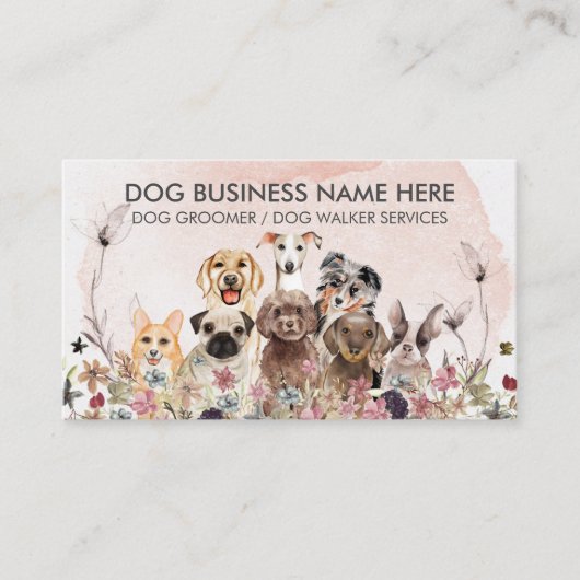 Carte De Visite Aquarelle Fleurs roses Animaux de compagnie Sitter (Devant)
