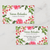 Carte De Visite Aquarelle Fleurs roses Circle Wreath Arrangement (Devant / Derrière)