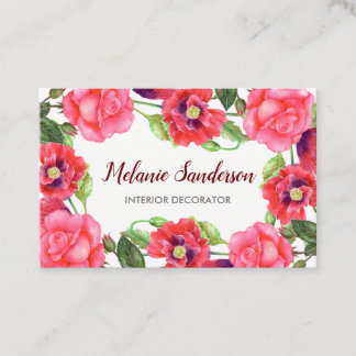 Carte De Visite Aquarelle Fleurs rouges et roses Arrangement de co