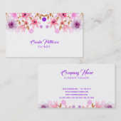 Carte De Visite Aquarelle Fleurs violettes Et Roses (Devant / Derrière)