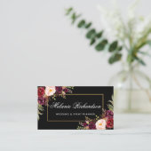 Carte De Visite Aquarelle Floral Bourgogne Noir Or (Debout devant)