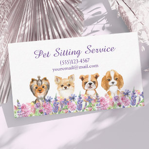 Carte De Visite Aquarelle Floral Chien Animaux de compagnie assis