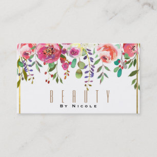 Carte De Visite Aquarelle Floral Fleurs Moderne Or Glamour