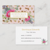 Carte De Visite Aquarelle Floral Or Blush (Devant / Derrière)