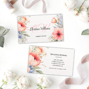 Carte De Visite Aquarelle Floral Unique Monogramme