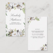 Carte De Visite Aquarelle florale blanche et or élégant (Devant / Derrière)