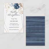 Carte De Visite Aquarelle florale bleu & or, forme géométrique (Devant / Derrière)