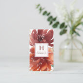 Carte De Visite Aquarelle Florale Bourgogne Burnie Orange Monogram (Debout devant)