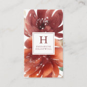 Carte De Visite Aquarelle Florale Bourgogne Burnie Orange Monogram (Devant)