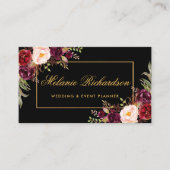Carte De Visite Aquarelle Florale Bourgogne Marsala Or Noir (Devant)