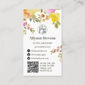 Carte De Visite Aquarelle florale chic tendance blanc logo qr code (Dos)