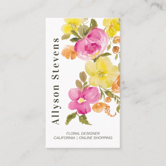 Carte De Visite Aquarelle florale chic tendance blanc logo qr code (Devant)