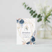 Carte De Visite Aquarelle florale de bleu marine de monogramme, (Debout devant)