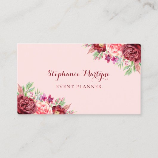 Carte De Visite Aquarelle florale de Bourgogne moderne (Devant)