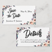 Carte De Visite Aquarelle florale en gras et script Enregistrer la (Devant / Derrière)