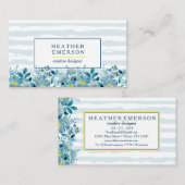 Carte De Visite Aquarelle Florale | Hydrangeas bleues et jaunes (Devant / Derrière)