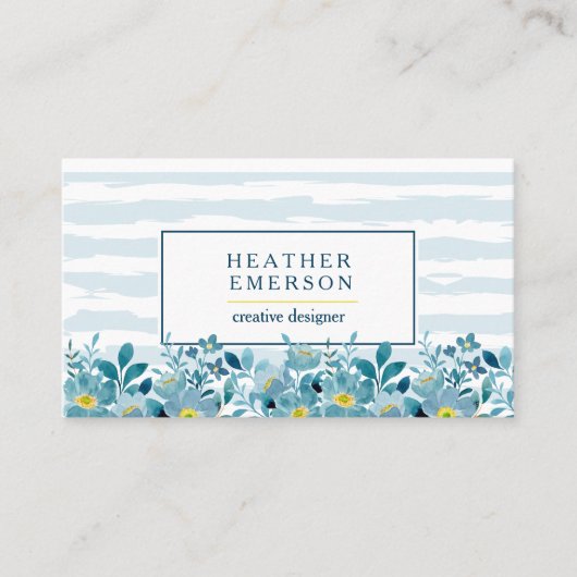 Carte De Visite Aquarelle Florale | Hydrangeas bleues et jaunes (Devant)