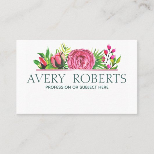 Carte De Visite Aquarelle florale moderne classique (Devant)