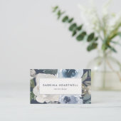 Carte De Visite Aquarelle florale moderne en gras bleu (Debout devant)