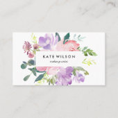 Carte De Visite Aquarelle florale moderne Fleur violet rose (Devant)