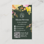 Carte De Visite Aquarelle florale moderne vert profond logo qr cod (Dos)
