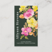 Carte De Visite Aquarelle florale moderne vert profond logo qr cod (Devant)