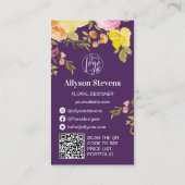 Carte De Visite Aquarelle florale moderne violet prune logo qr cod (Dos)