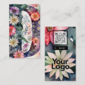 Carte De Visite Aquarelle florale monogramme D Daisy Code QR Logo (Devant / Derrière)