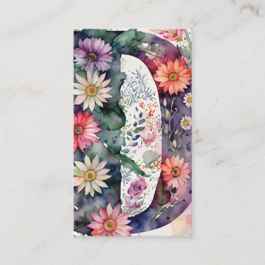 Carte De Visite Aquarelle florale monogramme D Daisy Code QR Logo (Devant)