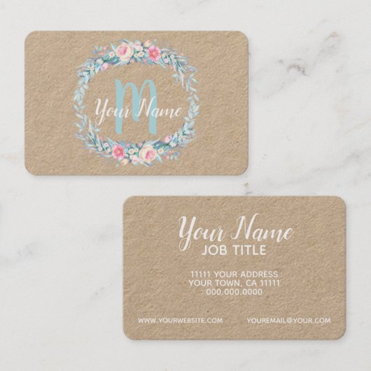 Carte De Visite Aquarelle Florale Monogramme initial (Devant / Derrière)