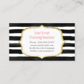 Carte De Visite Aquarelle florale noire blanche rayée (Dos)