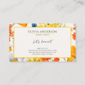 Carte De Visite Aquarelle Florale Orange Jaune Moderne Bohème (Dos)