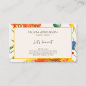 Carte De Visite Aquarelle Florale Orange Jaune Moderne Boho Chic (Dos)