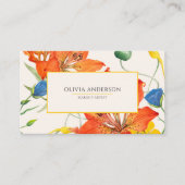 Carte De Visite Aquarelle Florale Orange Jaune Moderne Boho Chic (Devant)