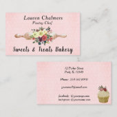 Carte De Visite Aquarelle Florale Pâtisserie Pin Chef (Devant / Derrière)