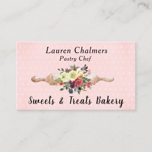 Carte De Visite Aquarelle Florale Pâtisserie Pin Chef (Devant)