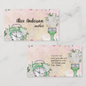 Carte De Visite aquarelle florale rose pastel script délicat (Devant / Derrière)