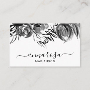 Carte De Visite *~ Aquarelle florale simple Fleurs noires élégante