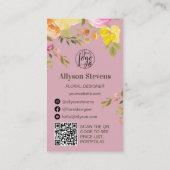 Carte De Visite Aquarelle florale tendance dusty rose logo qr code (Dos)