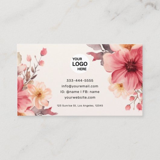 Carte De Visite Aquarelle florale unique (Dos)