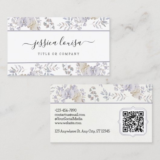 Carte De Visite Aquarelle florale violette et blanche (Devant / Derrière)