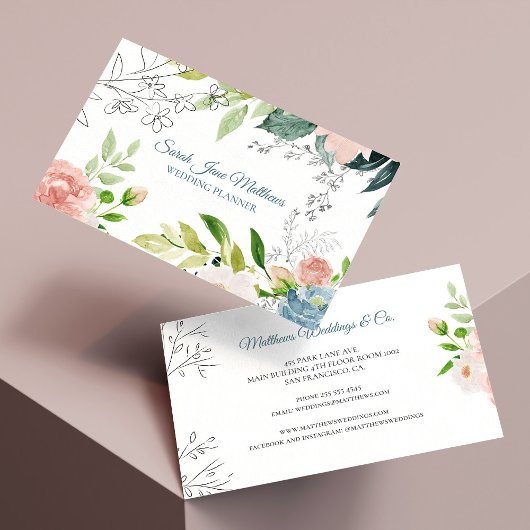 Carte De Visite Aquarelle florale wedding planner moderne