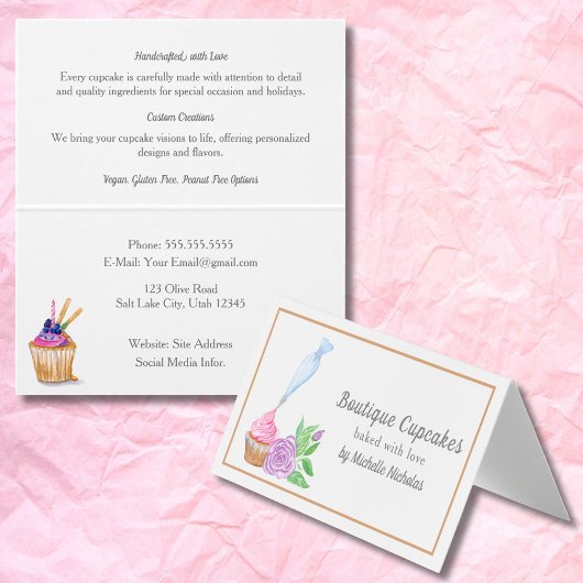 Carte De Visite Aquarelle Frosting Cupcake Bakou, détails
